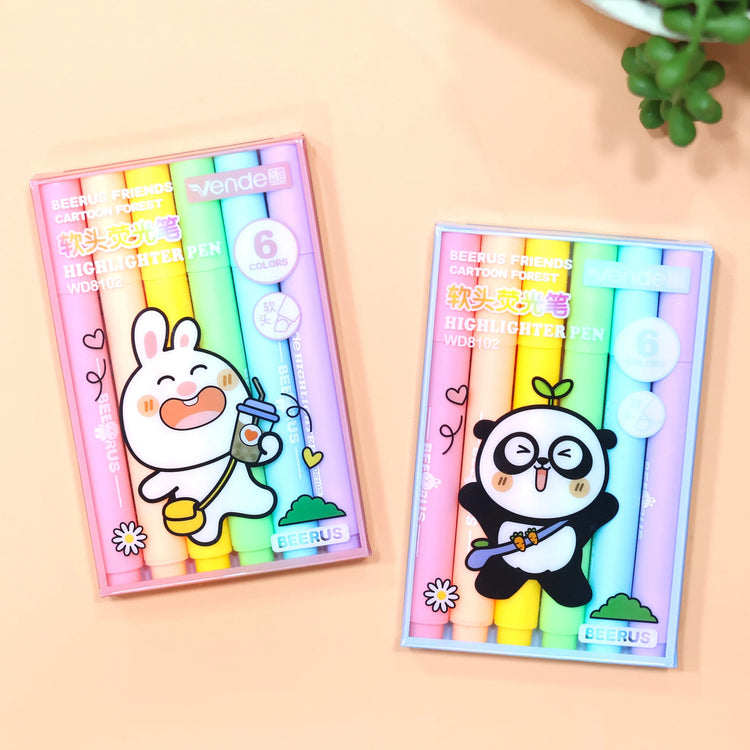 Resaltador Kawaii Panda, Conejo X 6 Colores