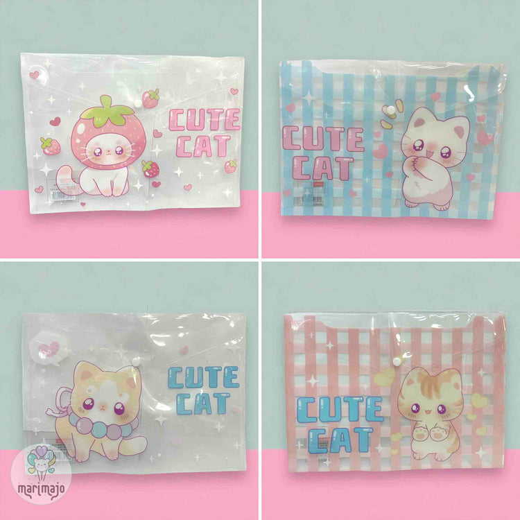 Carpeta Carta Oficio Cute Cat Kawaii Cierre Boton