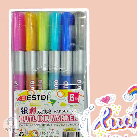 Marcador Doble Trazo x 6 Colores