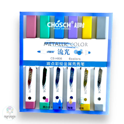 Marcador Metalizado Doble Punta x 6 Colores