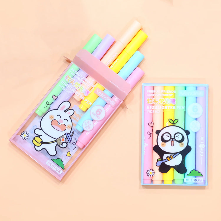 Resaltador Kawaii Panda, Conejo X 6 Colores