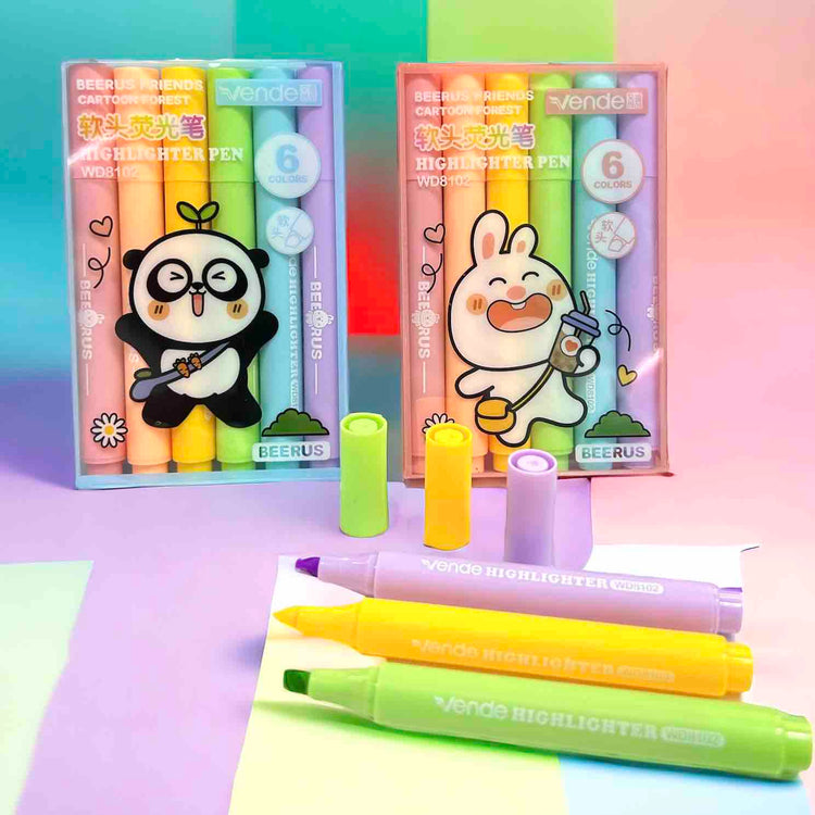 Resaltador Kawaii Panda, Conejo X 6 Colores